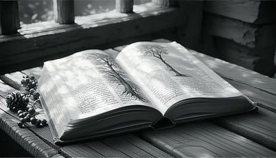 a fairytale style story book black and white low contrast on a indistinct background