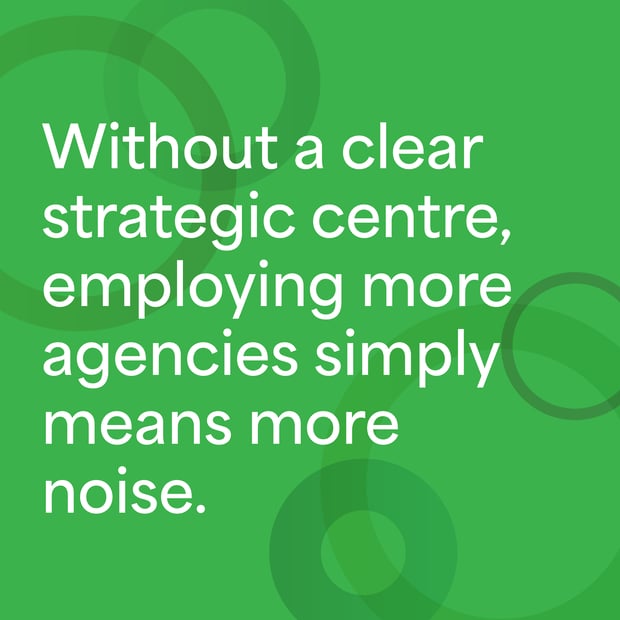 Text that says "without a clear strategic centre, employing more agencies simply means more noise"
